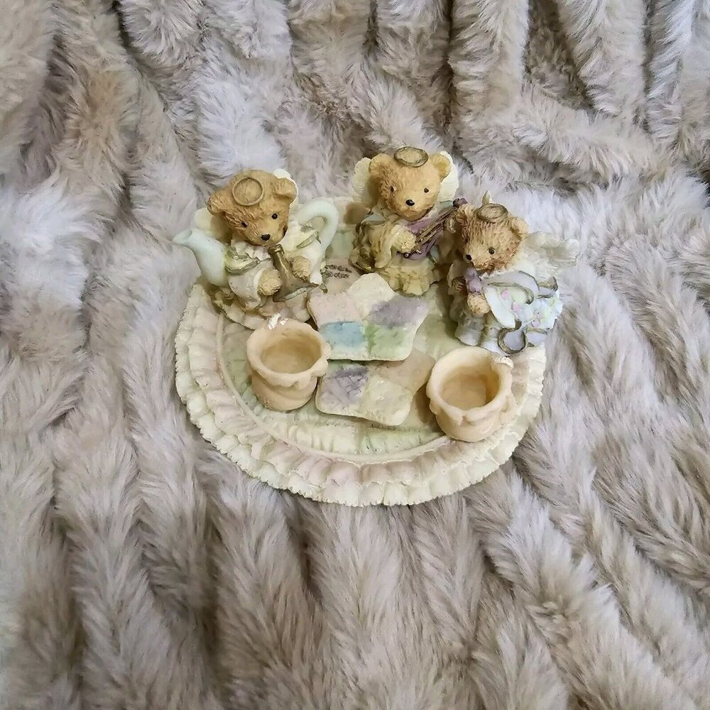 Vintage 1994 Quilted Tea Pot Set Miniature Angel Teddy Bears – “Tea Set Style”
